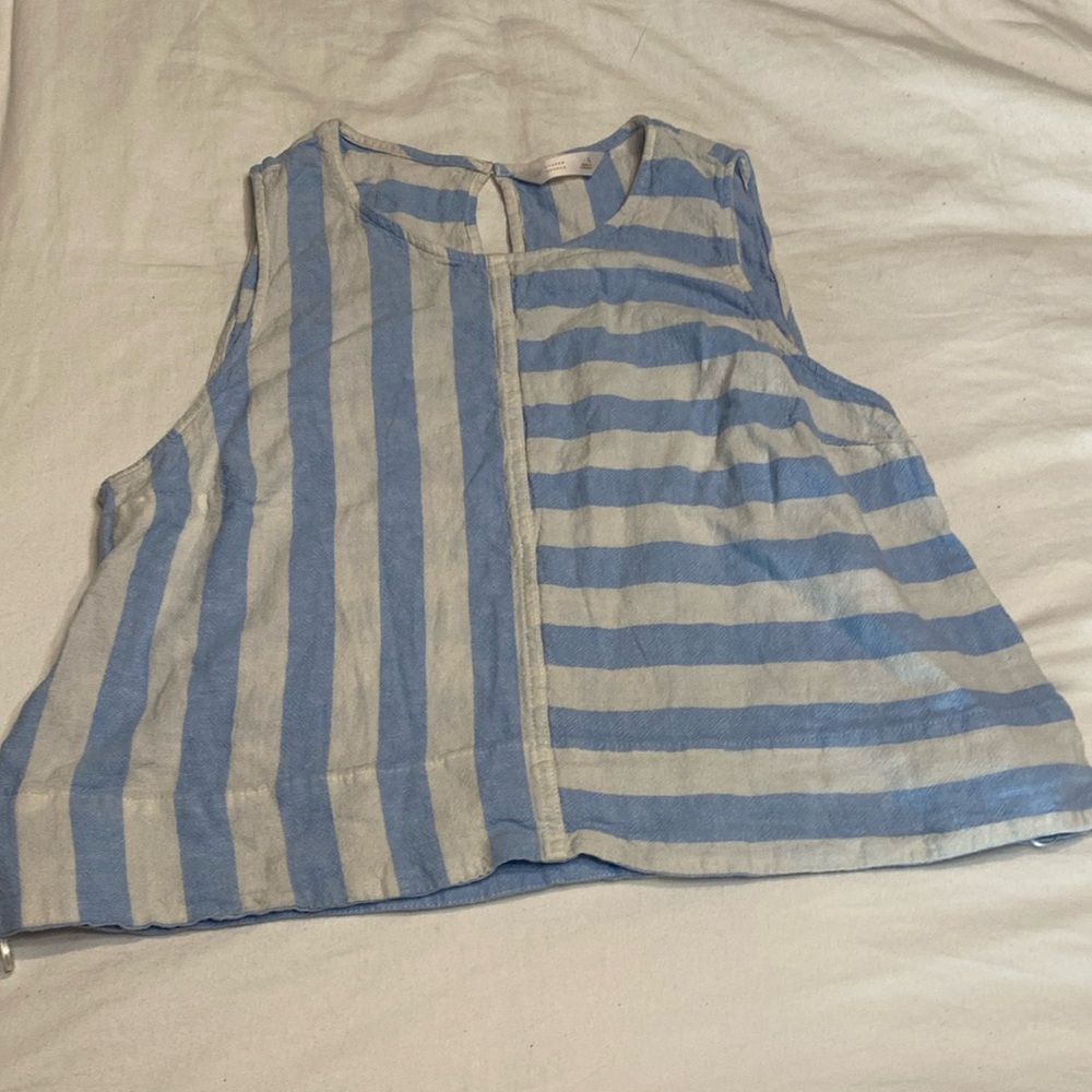 White and Blue stripe crop tank
